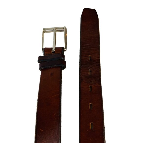 Roundtree Yorke Saddle Brown Leather Belt Sz 34 Classic Buckle Jean Casual Dress - Picture 7 of 14